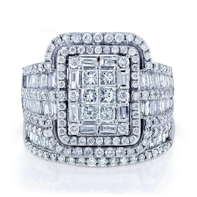 Vintage Female White Crystal Stone Rings Silver Color Wedding Jewelry For Women Charm Bride Square Big Engagement Ring Set