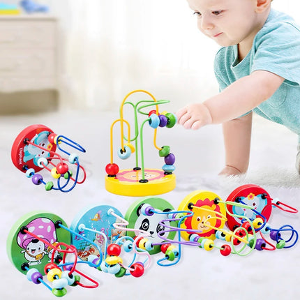 Montessori Wooden Toys Wooden Circles Bead Wire Maze Roller Coaster Toys Kid Educational Toys Wood Puzzles Maze For Children
