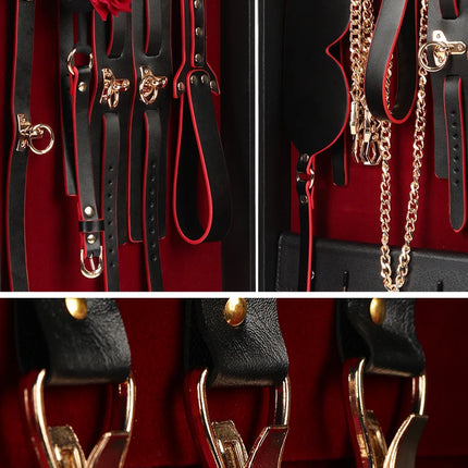 Luxury Genuine leather BDSM Kits Bed Bondage Set Restraint Handcuffs Collar Gag Erotic Sex Toys For Women Couples Adult Games