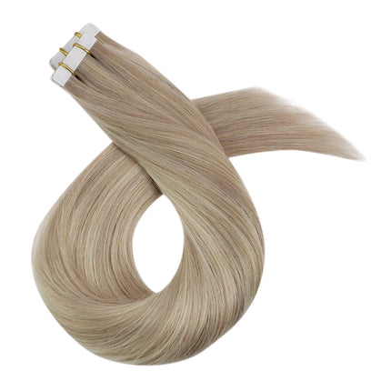 Moresoo Blonde Tape in Hair Extensions Human Hair Natural Straight Seamless Invisible Tape Remy Brazilian Hair for Beauty
