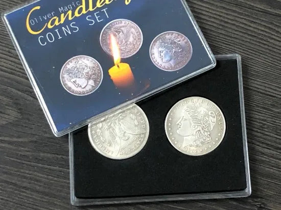 Candlelight Coin Set (1 flipper coin + 1 expanded shell + 3 Morgan dollars) Magic Tricks Stage Magia Illusions Gimmick Props