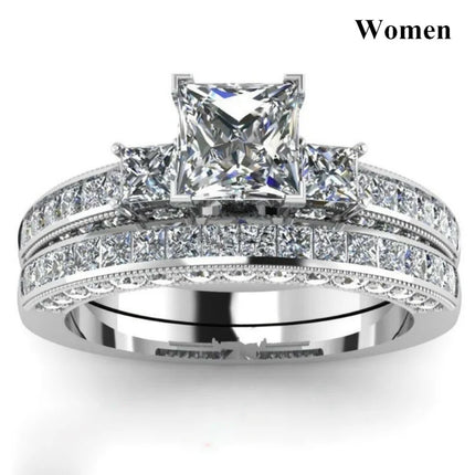 2023 Couple Rings Women Exquisite Rhinestones Zirconia Rings Set Simple Stainless Steel Men Ring Fashion Jewelry For Lover Gifts