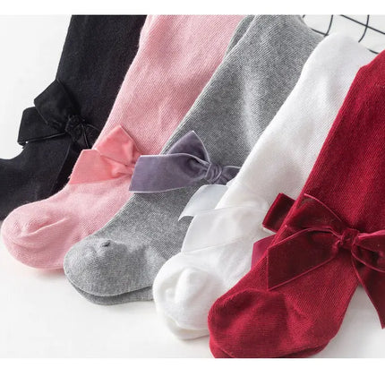 Infant Newborn Baby Girls Pantyhose Solid Bowknot Leggings Four Seasons Long Stockings 5 Colors 0-3Years