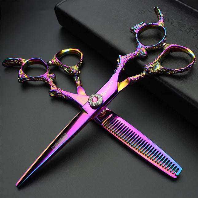 Sharonds 6/7/8 Silver Black Dragon Handle Hair Salon Hairdressing Scissors High Quality 440c Steel Professional Cutting Scissors