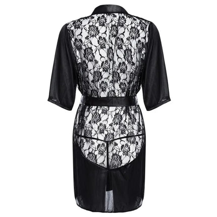 New Sexy Night Gown Women Erotic Underwear Hot Sexy Lingerie Plus Size Satin Lace Black Kimono Intimate Sleepwear Robe Sexy Nigh