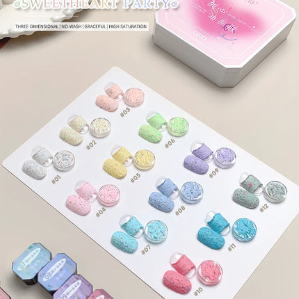 12 Colors Set No-wash Embossed Texture UV Gel Glitter Nail Art Paint Chrome Nail Art Colored Gel Paint