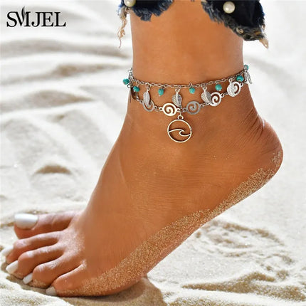 SMJEL Bohemian Shell Anklets for Women Handmade Woven Natural Shell Foot Jewelry Summer Beach Barefoot Bracelet ankle on Leg