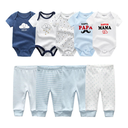 Newborn Clothes Set Bodysuits+Pants 9Pcs Baby Girl Outfits Pink Sweet Toddler Boy Autumn Clothing 0-12M Infant Birth Gift Soft