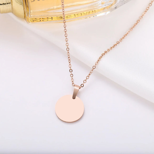 DOTIFI Stainless Steel Necklace Round Circle Pendant For Women Elegant Clavicle Rose Gold Necklace Wedding Jewelry Wholesale