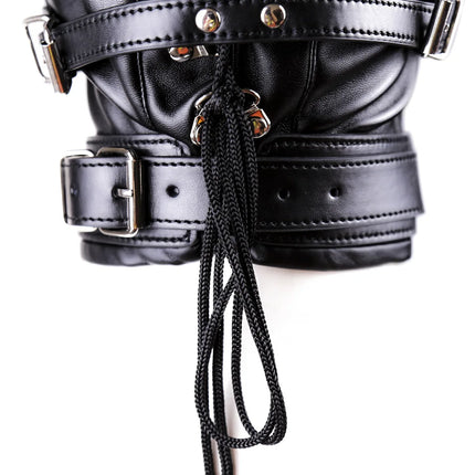 PU Leather Total Sensory Deprivation Full Head Bondage Hood Headgear Mouth Open Lockable Gimp Bondage BDSM Sex Toy for Couple