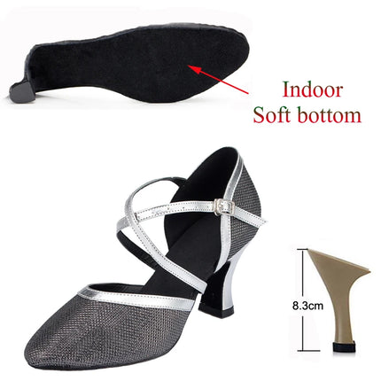 New Latin Shoes Tango Salsa Ballroom Party Women's High Heels Champagne Black Silver Wedding Women's Shoes Summer Sandals