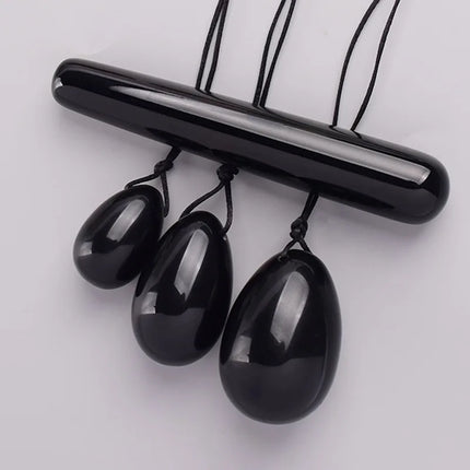 Obsidian Yoni Eggs Wand Set Natural Black Jade Egg Women Vaginal Muscles Tightening Kegel Massage Ball Yoni Wand Jade Massager