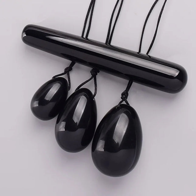Obsidian Yoni Eggs Wand Set Natural Black Jade Egg Women Vaginal Muscles Tightening Kegel Massage Ball Yoni Wand Jade Massager
