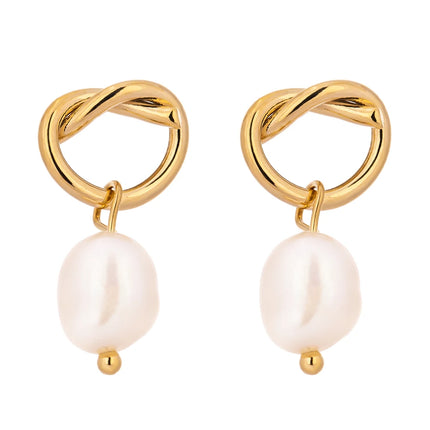 Yhpup Minimalist Natural Pearls Dangle Earrings Fashion Korean Simple Elegant Metal Texture Stylish Jewelry