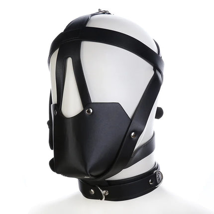SM Leather Padded Hood Blindfold Head Harness Mask Mouth Gag Balls BDSM Bondage Sex Toys For Couples 18 Adult Erotic Accessories