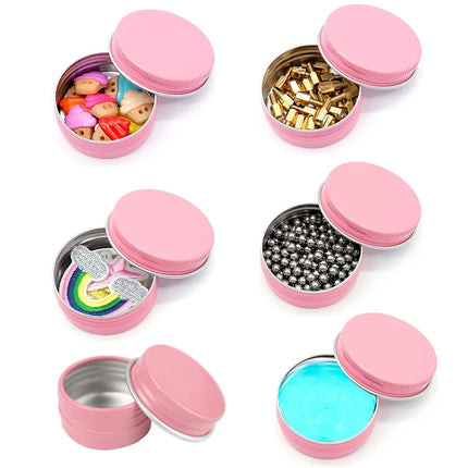 50Pcs 5g Empty Mini Pink Aluminum Jars Cosmetic Small Black Metal Tins Lip Balm Jar Refillable Make Up Sample Jar with Screw Lid