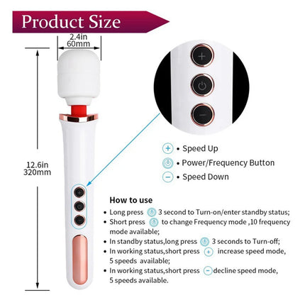 BLACKWOLF New 10 Speeds Magic Wand Massager Big Magic Wand Massage Stick AV Vibrators Sexy Clit Sex Toys for Women European plug
