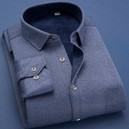 M-6XL Autumn Winter Men Fleece Warm Shirt 2025 Male Fashion Solid Long Sleeve Business Big Size Shirt Plaid Thick Warm Shirt