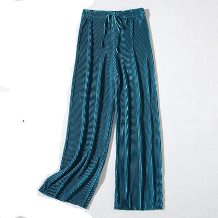 2025 Women's Pleated Loose Ice Silk Korean Casual Cropped Pants Wide Leg Trouse Home Classic Sports Wear Girls Clothes Black Top