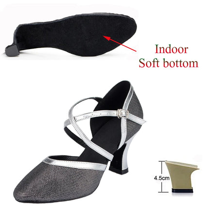 New Latin Shoes Tango Salsa Ballroom Party Women's High Heels Champagne Black Silver Wedding Women's Shoes Summer Sandals