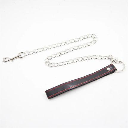 PU Leather Ring Steel Chain Sex Collar Leash Neck Traction Chain BDSM Bondage Restraints Sex Toys For Women Adult Games