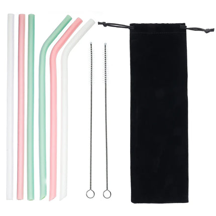 6pcs Reusable Silicone Drinking Straws Creative milk straws Sturdy Bent Straight Boba Straw Cleaning Brush Bar Party Accessory