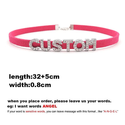 Rhinestone Letter DADDY QUEEN Personalized Custom Name Necklace for Women Fashion Leather Choker Collar DIY Cosplay Jewelry Gift