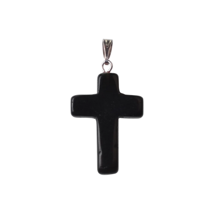 Natural Stone Cross Pendant Necklace Women Men 18inch Black Leather Cord Custom Crystal Choker Chakra Jewelry Findings