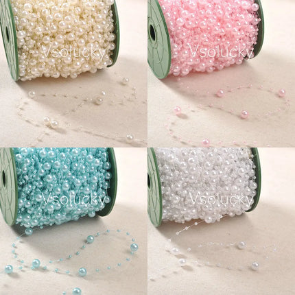 5 Meters Fishing Line Artificial Pearls Beads Chain Garland Flowers Wedding Party Home Decor Supply Ivory White Pink Light blue