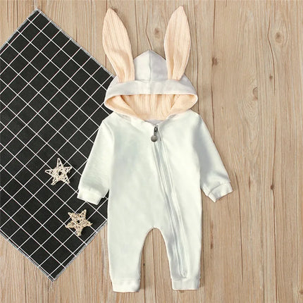0-24M Newborn Rompers Toddler Autumn Winter Long Sleeve Baby Boys Rompers Cute Rabbit Ears Hooded Baby Girl Jumpsuit Kid Clothes