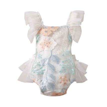 Citgeett Summer Infant Baby Girls Bodysuit Embroidered Flower Pattern Sleeveless Backless Patchwork Jumpsuit Clothes