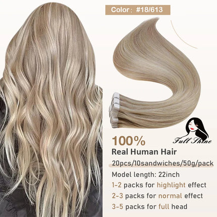 Full Shine Tape in Hair Extensions Remy Human Hair Balayage Highlights Natural Hair For Salon