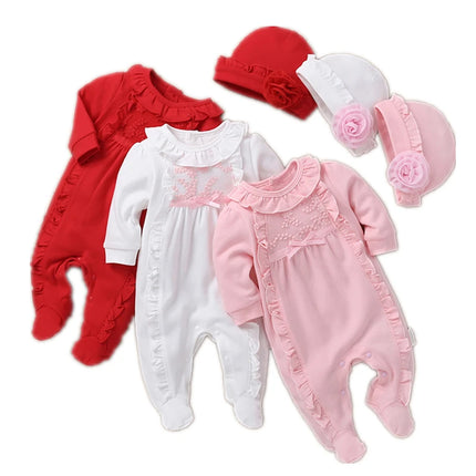 2019 Baby Spring Autumn Clothing Newborn Infant Girl Floral Romper Baby Jumpsuit Hat 2Pcs Outfits Long Sleeve Clothes
