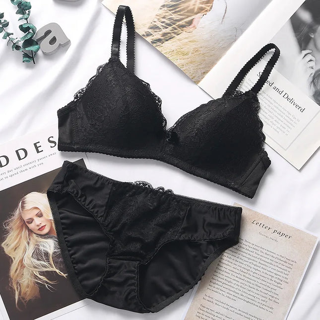 Fashion lace sexy thin deep V-neck push-up underwear hot-selling vintage solid color bra set - Bestseller