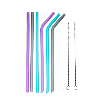6pcs Reusable Silicone Drinking Straws Creative milk straws Sturdy Bent Straight Boba Straw Cleaning Brush Bar Party Accessory