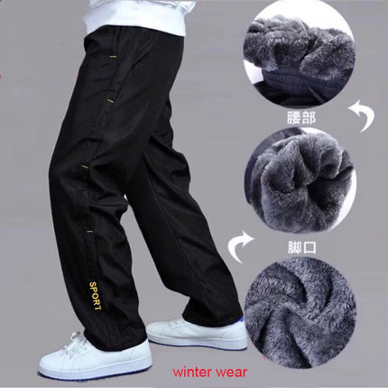 Men's Sweatpant Trousers Autumn Winter Plus Velvet Warm Pant Quick-drying Loose Straight Wear-resistant Thick Pant Men
