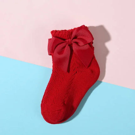 Lawadka Summer Mesh Newborn Baby Girls Socks Fashion Bow Thin Socks for Girls Infant Clothes Accessories White Red Color 0-5Year