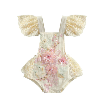 Citgeett Summer Newborn Baby Girls Lace Bodysuit Loose Fly Sleeve Tie-up Playsuit Cute Clothes