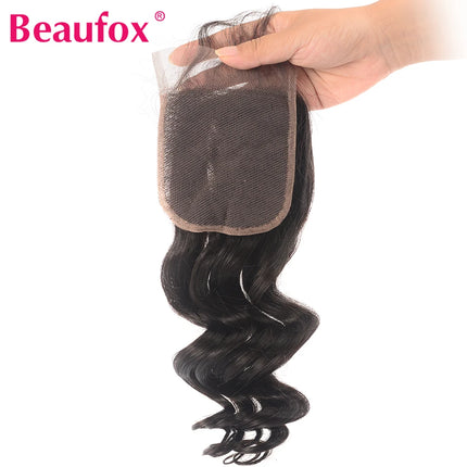 Beaufox Brazilian Loose Wave Closure Remy Human Hair Lace Closure 4*4 Free Part Can Be Bleached