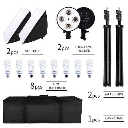 SH Photography Softbox Lighting Kit Four Lamp Softbox Kit 50x70CM Soft Box Equipment E27 Base For Photo Studio Kit Shooting