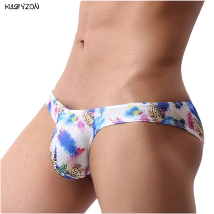 New Sexy Men Underwear Breathable Printed Briefs Low Waist Male Underpants Cuecas Calzoncillos Bulge Pouch Mesh Bikini Briefs