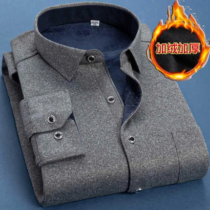 M-6XL Autumn Winter Men Fleece Warm Shirt 2025 Male Fashion Solid Long Sleeve Business Big Size Shirt Plaid Thick Warm Shirt