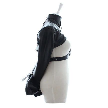 Black Synthetic Leather Straitjacket Bondage Head Hood HeadMask Mitts Gloves BDSM Adult Games Adjustable Body Restraint Sex Toys