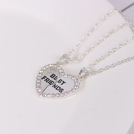Unisex New 2 Pcs Heart Shape Best Friends Couple Necklaces Crystal Bff Friendship Forever Charm Jewelry For Girls Gifts