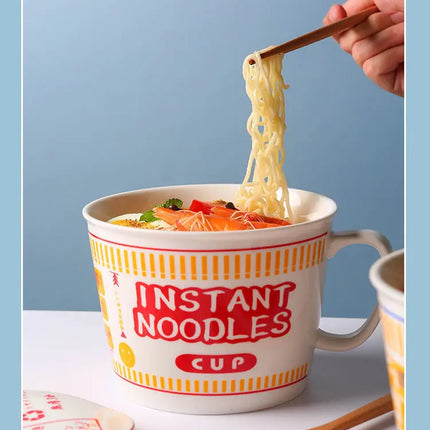 ins style creative instant noodle ceramic Cup bowl with cover bento box Student lunch box instant noodle Bowl soup Bowl set