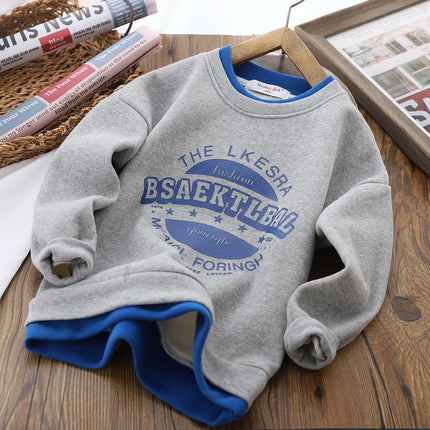 New Autumn winter Boys girls Fleece Thickened Sweater Cartoon Printed Letters Children's Leisure Fake 2 Piece Warm Top 3-14Y