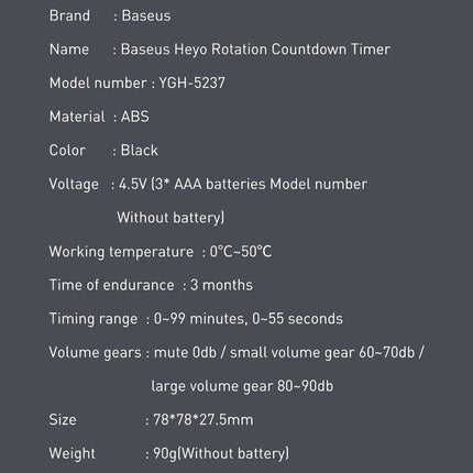 Baseus Magnetic Kitchen Timer Rotation Countdown Digital Timer Alarm Cooking Timer Clock Study Baking Reminder Stopwatch Clock