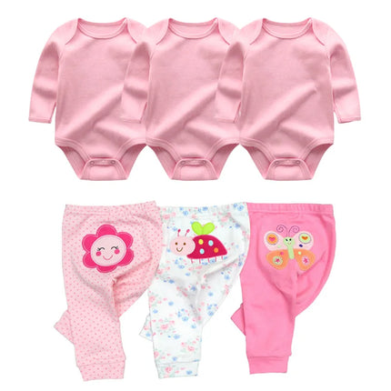 Cotton 6/8PCS Newborn Baby Boy Clothes 0-12M Autumn Bodysuits+Pants Boys Baby Clothing Sets Full Sleeve Baby Girl Clothes