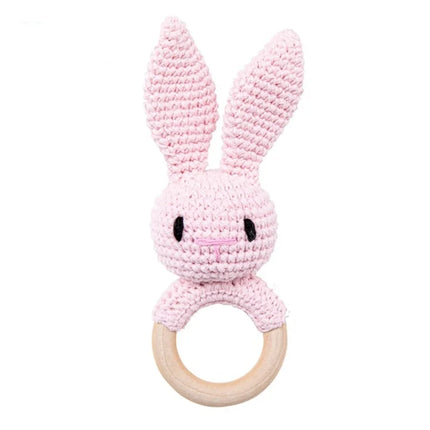 Baby Rattle Toys For Children 1Pc Smooth Beech Wood Teething Crochet Elk Fox Bear Teether Montessori Educational Toys For Kids