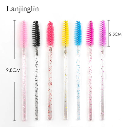 Lanjinglin 50/100Pcs Makeup Eyelash Brushes Crystal Eyebrow brush Diamond Handle Mascara Wand Applicator Lashes Extension Tools